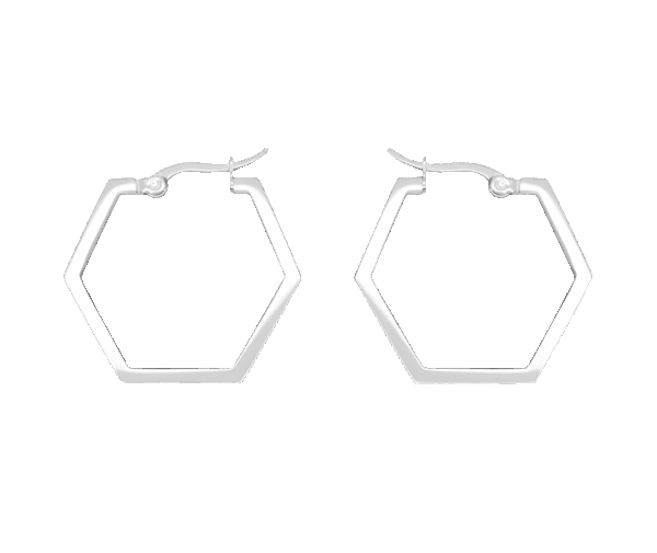 Simplicity Hexagon Earrings, Silver