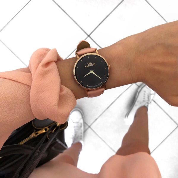 Leo Mazzotti Infinity Watch, Intense Black/Leather Pink