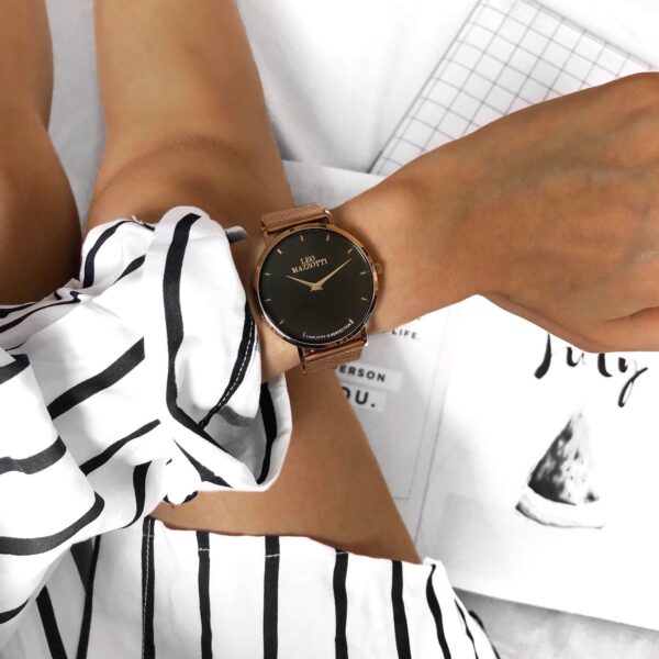 Leo Mazzotti Infinity Watch, Intense Black/Gold Mesh