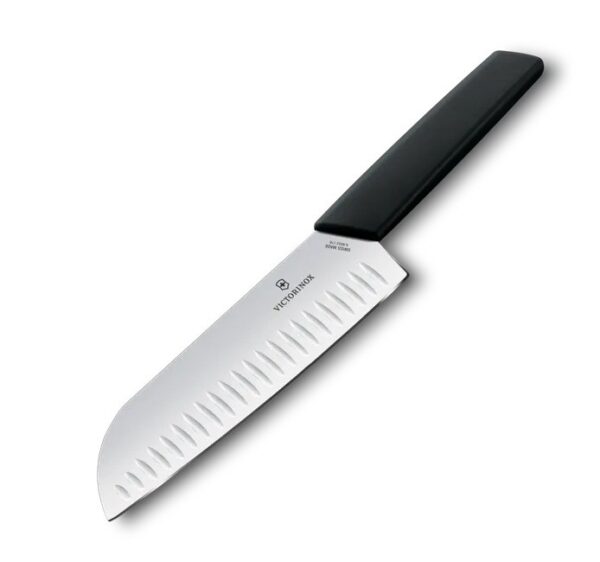 Santoku knife, 17cm, straight, fluted,black, 6.9053.17KB