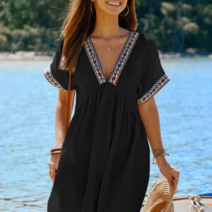 Black Plunging Short Sleeve Mini Dress (M)