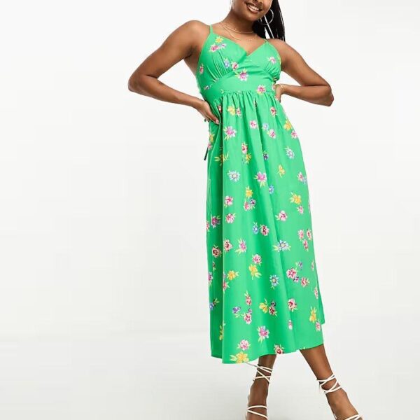 Nobody's Child Petite Billie cotton midi dress, Green Floral, UK 10