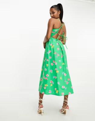 Nobody's Child Petite Billie cotton midi dress, Green Floral, UK 10