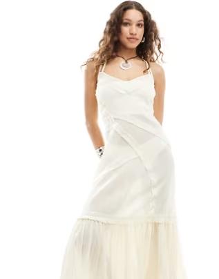 COLLUSION beach maxi linen beach dress, Natural, Medium