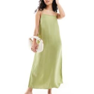 Edited linen mix trapeze midaxi dress, Olive, EU 36