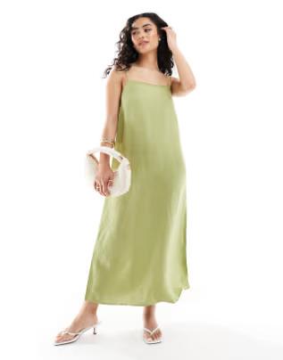 Edited linen mix trapeze midaxi dress, Olive, EU 36