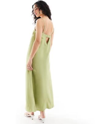 Edited linen mix trapeze midaxi dress, Olive, EU 36