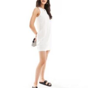 New Look tunic linen mini dress, White, UK 16