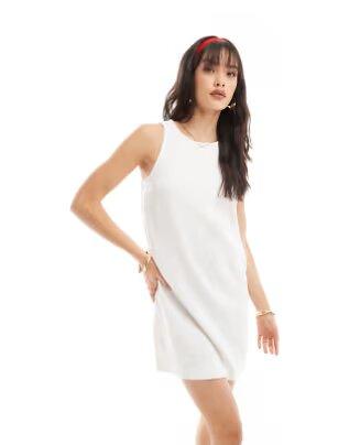 New Look tunic linen mini dress, White, UK 16