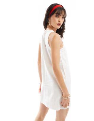 New Look tunic linen mini dress, White, UK 16