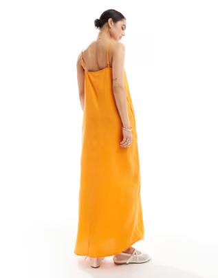 Vila premium maxi cami dress, Sun Orange, EU 34