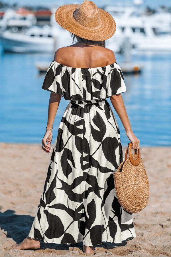 Black & White Tropical Off-Shoulder Maxi Dress (M)