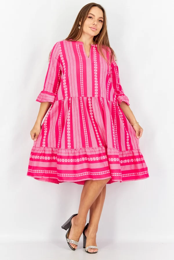 Tchibo, Women 3/4 Sleeves Pattern Dress, Pink Size: 36 (S)