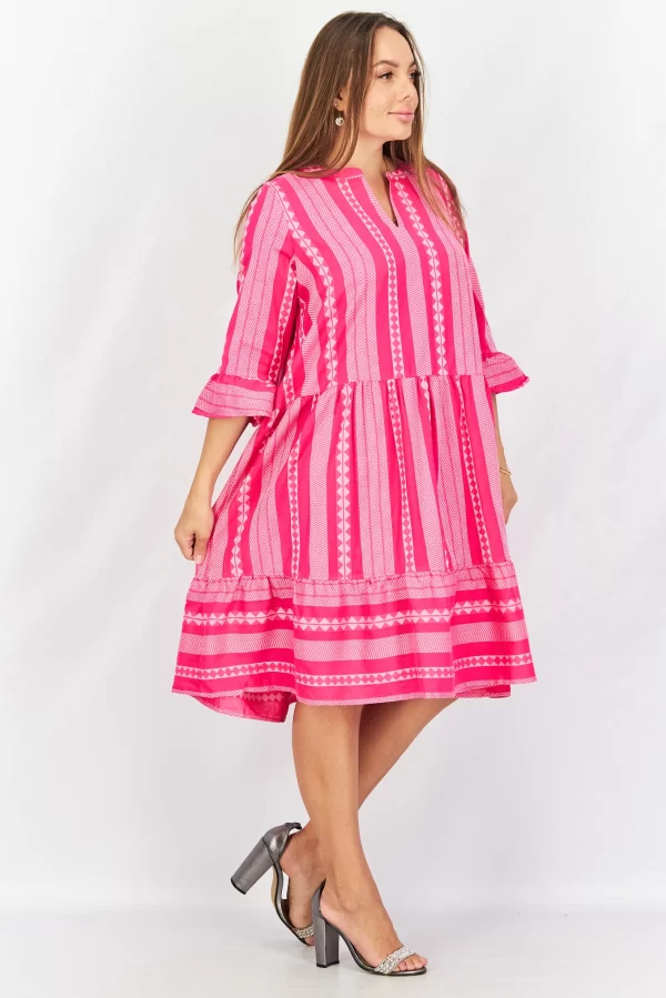 Tchibo, Women 3/4 Sleeves Pattern Dress, Pink Size: 36 (S)