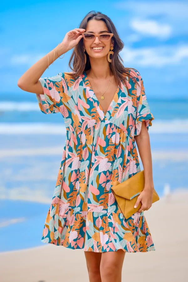 Soft Tropics Short Sleeve Mini Dress (S)