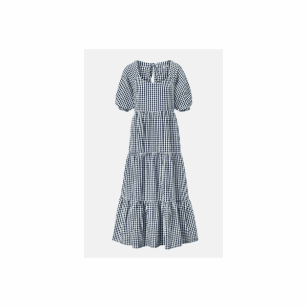 Tchibo, Women Gingham Pattern Maxi Casual Dress, Navy, Size: 40(M)