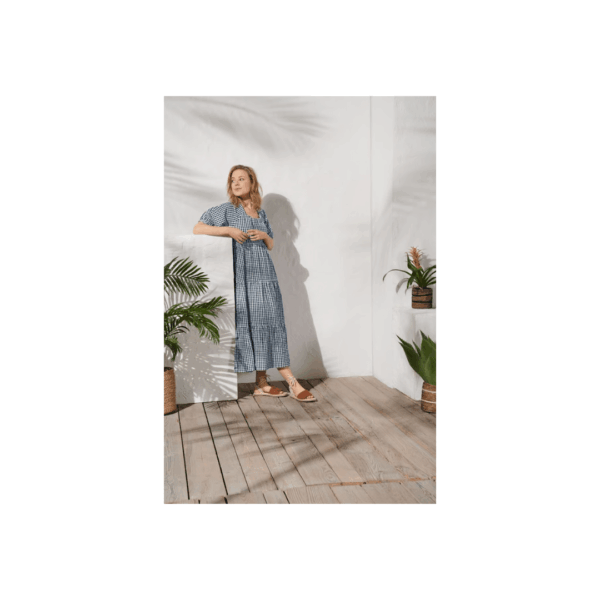 Tchibo, Women Gingham Pattern Maxi Casual Dress, Navy, Size: 40(M)