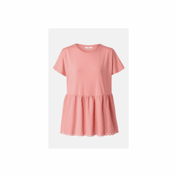 Tchibo, Women Round Neck Short Sleeve Embroidery Top, Coral, Size: 36/38(S)