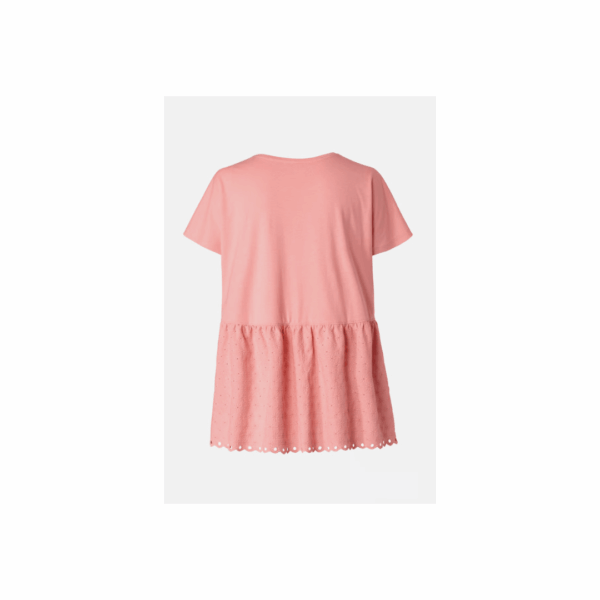 Tchibo, Women Round Neck Short Sleeve Embroidery Top, Coral, Size: 36/38(S)