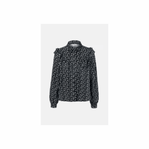 Tchibo, Women Spread Collar Long Sleeve Allover Print Top, Black, Size: 40(M)