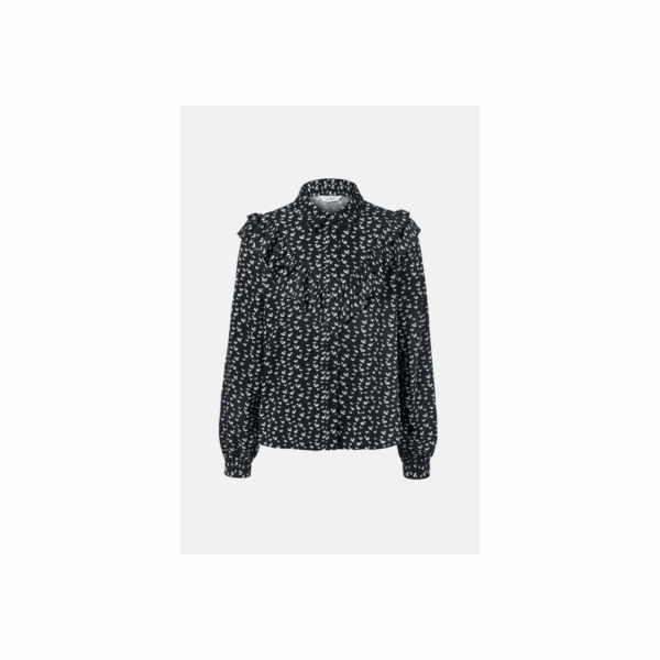 Tchibo, Women Spread Collar Long Sleeve Allover Print Top, Black, Size: 40(M)