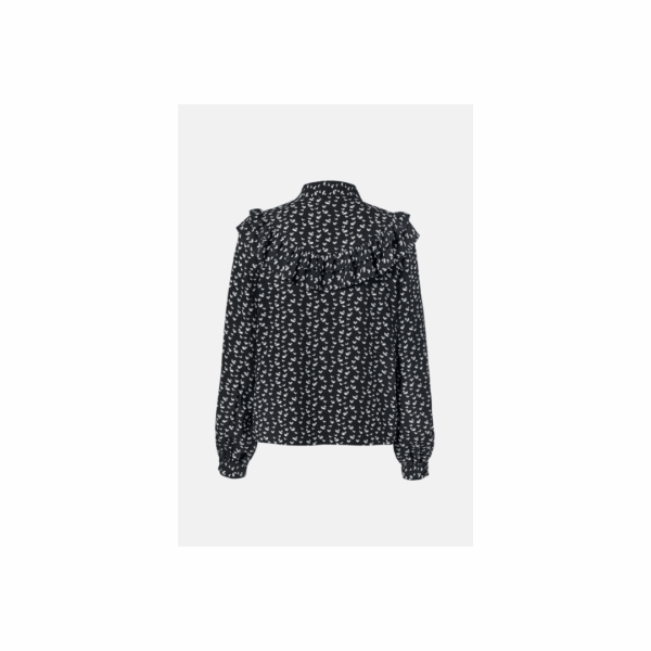 Tchibo, Women Spread Collar Long Sleeve Allover Print Top, Black, Size: 40(M)