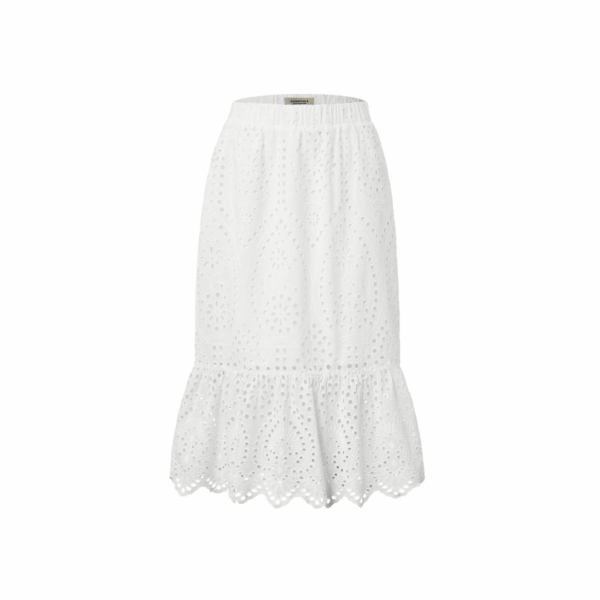 Tchibo, Women Eyelet Embroidery Midi Skirt, White,Size: 40(M)
