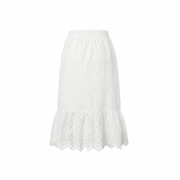 Tchibo, Women Eyelet Embroidery Midi Skirt, White,Size: 40(M)
