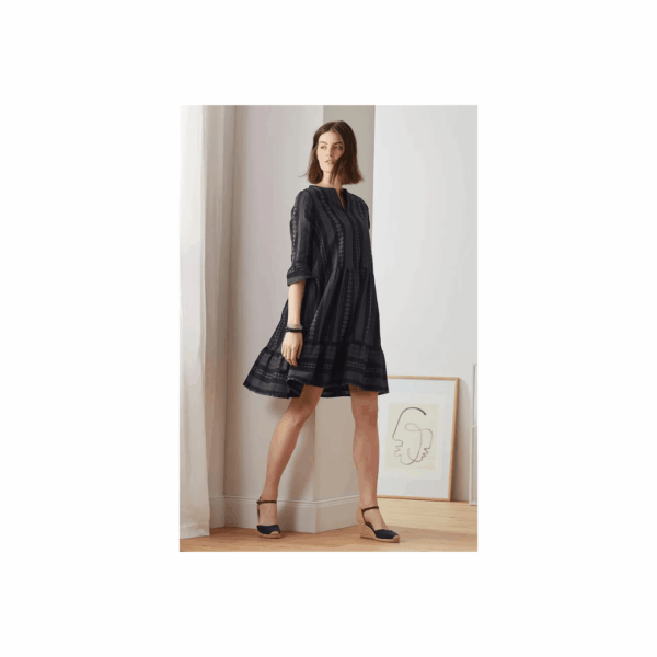 Tchibo, Women Textured Midi Casual Dress, Black, Size: 40(M)