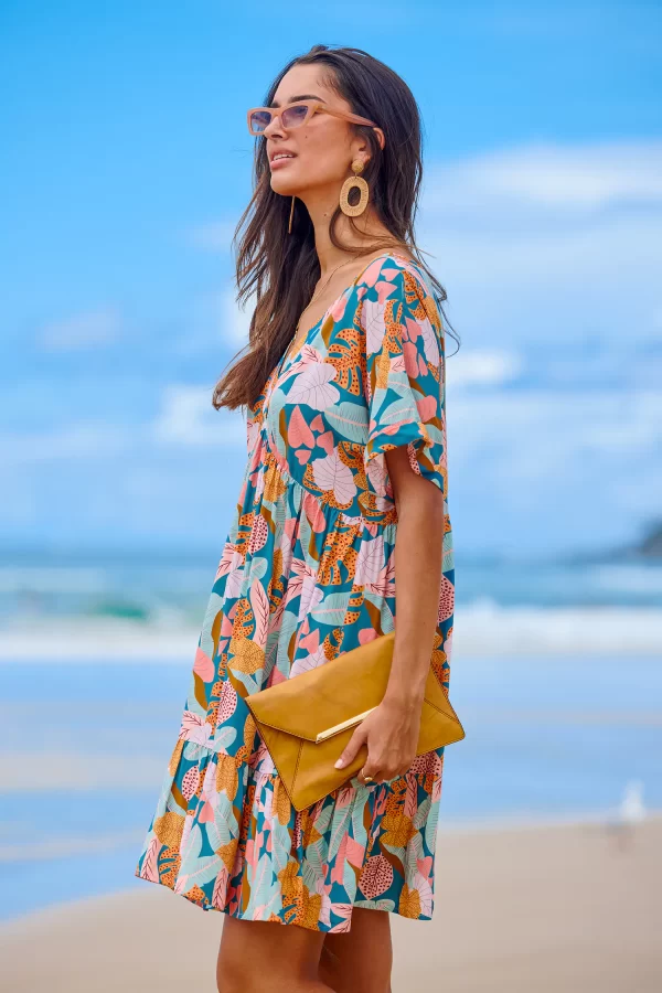 Soft Tropics Short Sleeve Mini Dress (S)