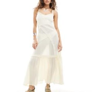 COLLUSION beach maxi linen beach dress, Natural, Medium