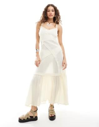 COLLUSION beach maxi linen beach dress, Natural, Medium