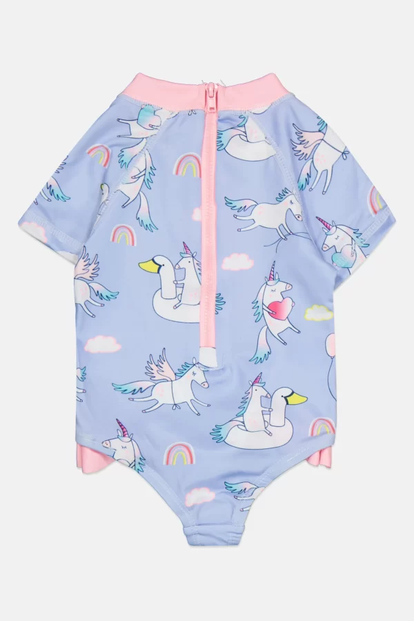 Wippette, Toddlers Girl 1 Piece Graphic Print Swimsuit, Light Purple, 18 M