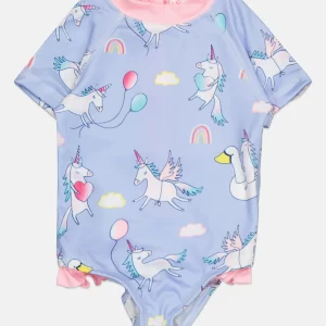 Wippette, Toddlers Girl 1 Piece Graphic Print Swimsuit, Light Purple, 18 M