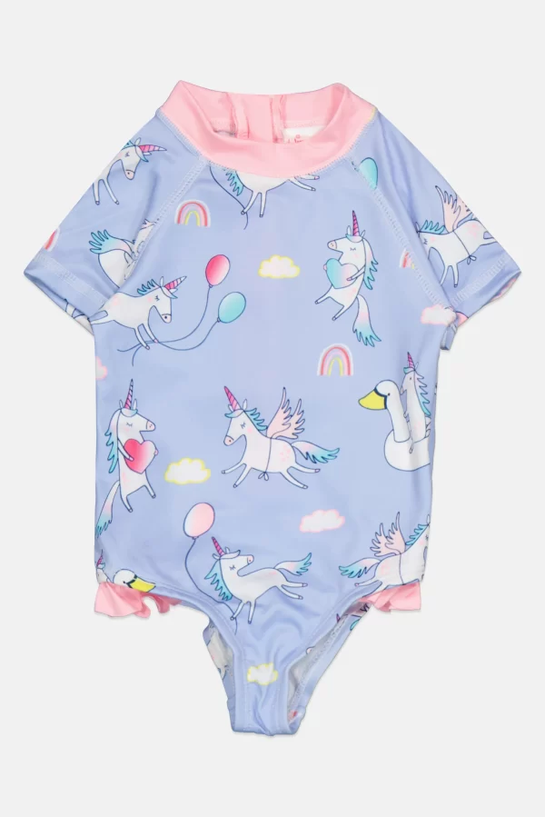 Wippette, Toddlers Girl 1 Piece Graphic Print Swimsuit, Light Purple, 18 M