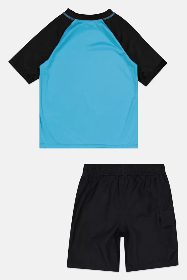 Reebok, Kids Boys 2 Pcs Swimwear Set, Turquoise/Black, 4-5 Y