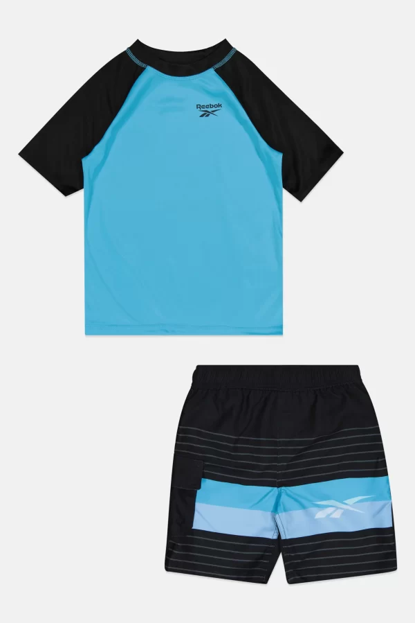 Reebok, Kids Boys 2 Pcs Swimwear Set, Turquoise/Black, 4-5 Y