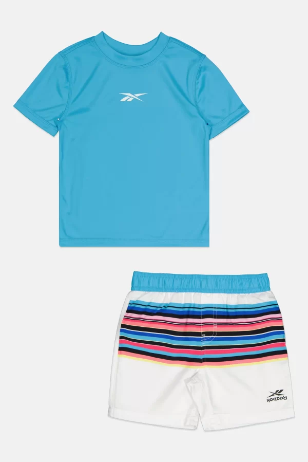 Reebok, Kids Boy 2 Piece Brand Logo Swim Set, Blue/White, 4-5 Y