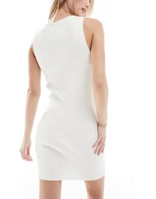 Knitted tank mini dress in white. Size: M