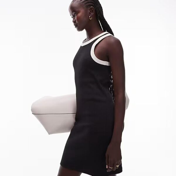 Topshop racer mini dress with contrast edge in black and white, Size: S