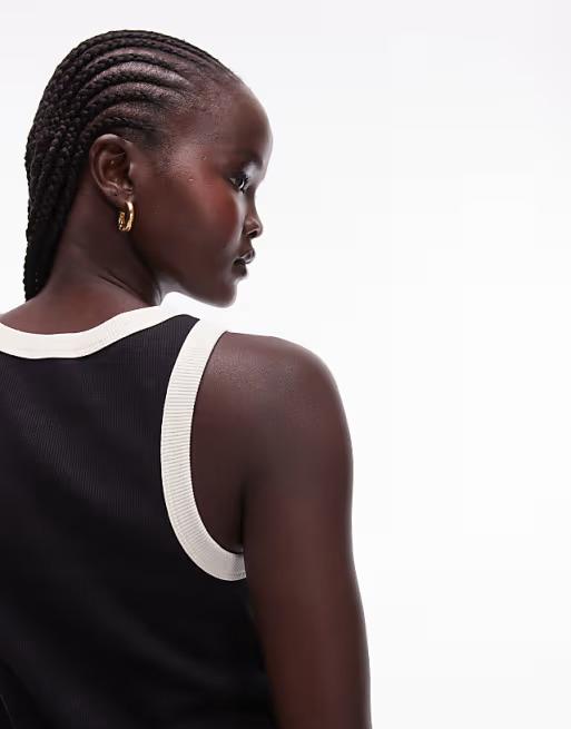 Topshop racer mini dress with contrast edge in black and white, Size: S