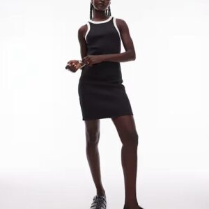 Topshop racer mini dress with contrast edge in black and white, Size: S
