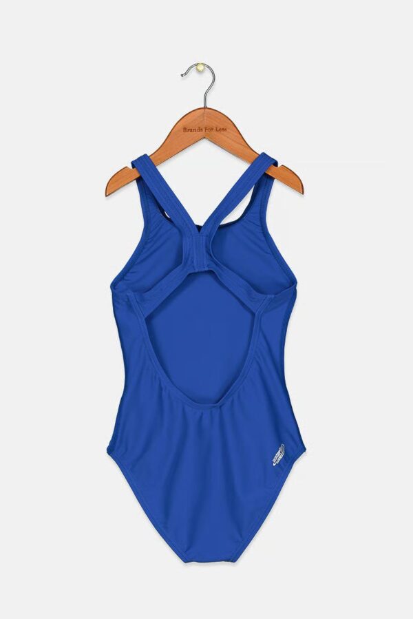 Arena,Kid Girls Brand Logo Sleeveless One Piece Swimsuit, Blue, 6-7 Y