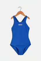 Arena,Kid Girls Brand Logo Sleeveless One Piece Swimsuit, Blue, 6-7 Y