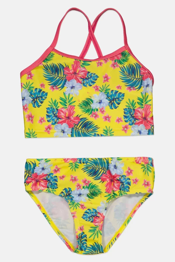 Sol Swim, Toddlers Girl 2 Pair Top And Floral Panties Swimwear, Yellow, 2 Y