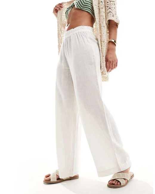ONLY linen mix wide leg trousers co-ord in white. Size: S