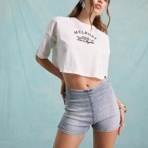 Miss Selfridge denim micro short in acid wash. Size: UK 12