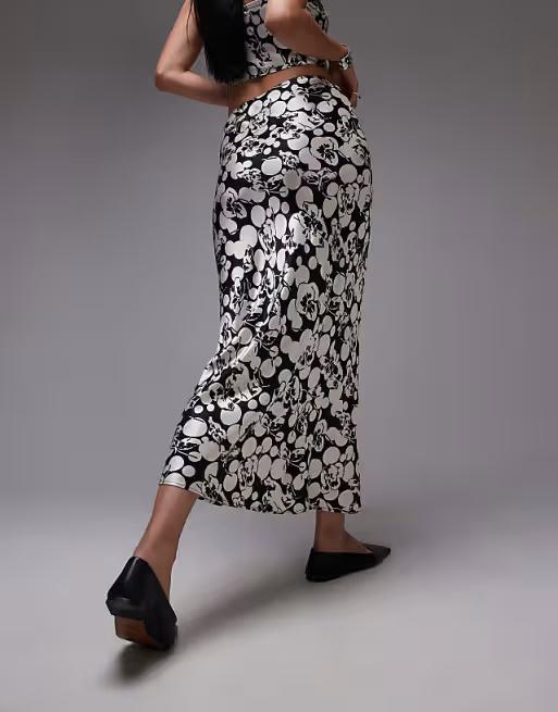 Topshop co-ord satin maxi skirt in mono floral. Size: UK 8