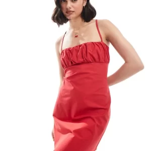 Miss Selfridge Poplin Lace back mini dress in Red. Size: UK 8