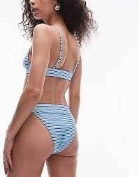 Topshop stripe tanga bikini top in blue. Size: UK 6